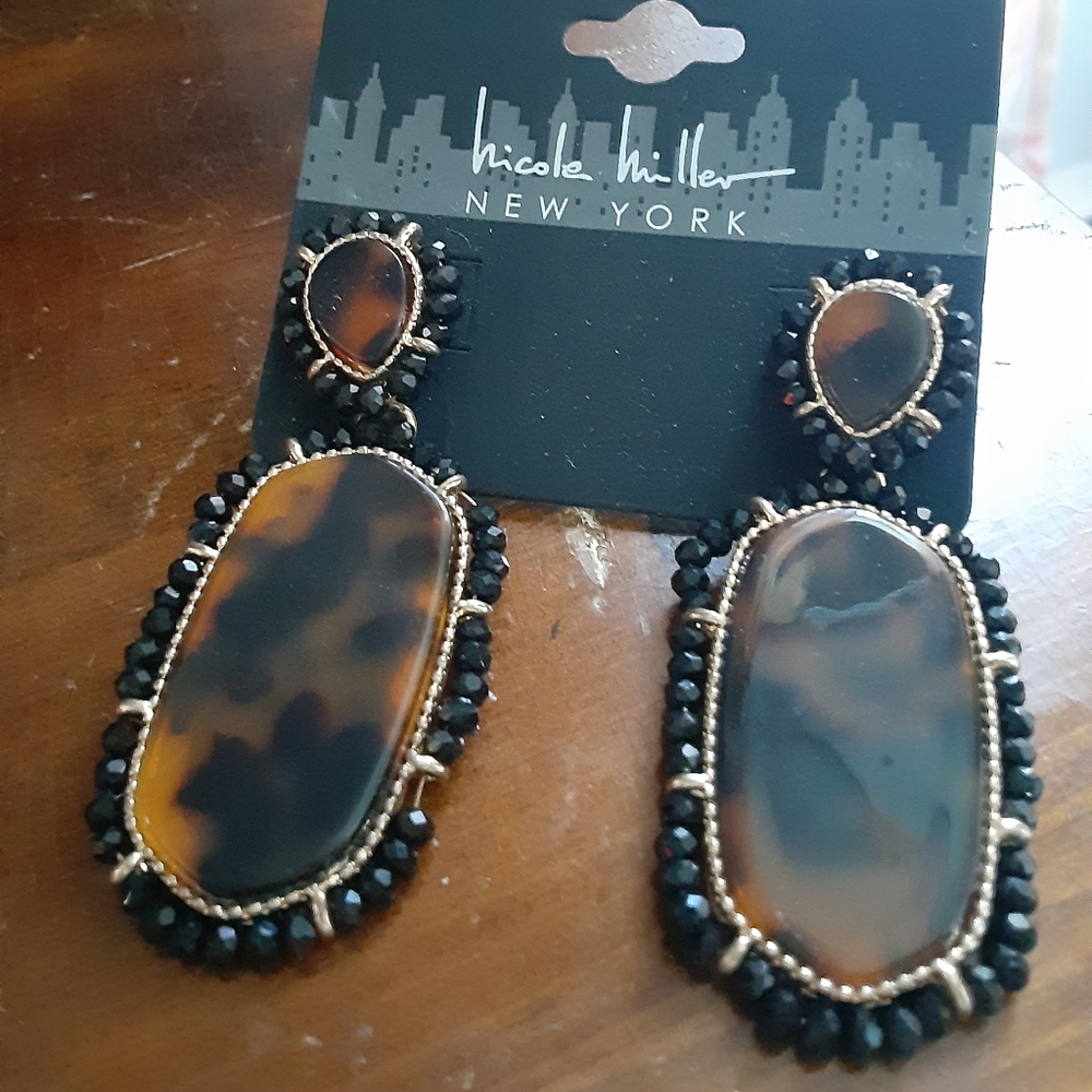 Nicole Miller Tortouse Beaded Statement Earrings